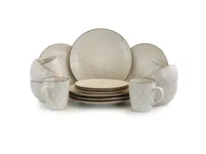 Elama White Lily 16 Piece Luxurious Stoneware Dinnerware with Complete Setting for 4