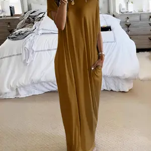 Women's loose casual dress, round neck short sleeved comfortable home wear, elegant Victorian style in autumn and winter, casual daily wear