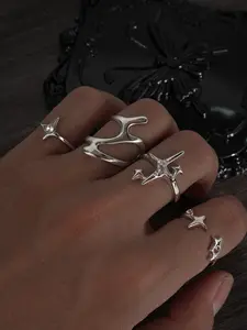 Y2K Fashion Retro Asymmetrical Couple Rings Set, Statement Multi Ring, Rhinestone Star Design, Perfect Gift for Holiday Parties, Vacations, Dates, Daily Wear