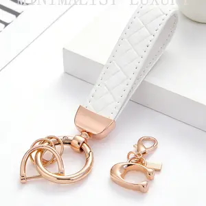 Car Keychain + Hanging Decoration (2pcs), Quilted Leather Rose Gold Letter C, Fashion Women Commuter Bag Accessory