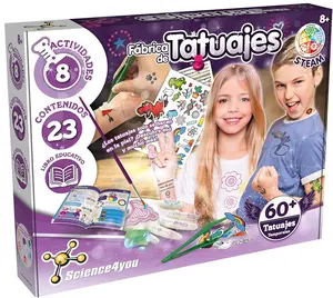 Science4you Factory Tattoos for Kids 7 8+ Years - Kit to Make 60 Temporary Tattoos with Natural Ingredients, Educational Craft Toy, Original Gift for Girls and Boys 7 8 9+ Years Old