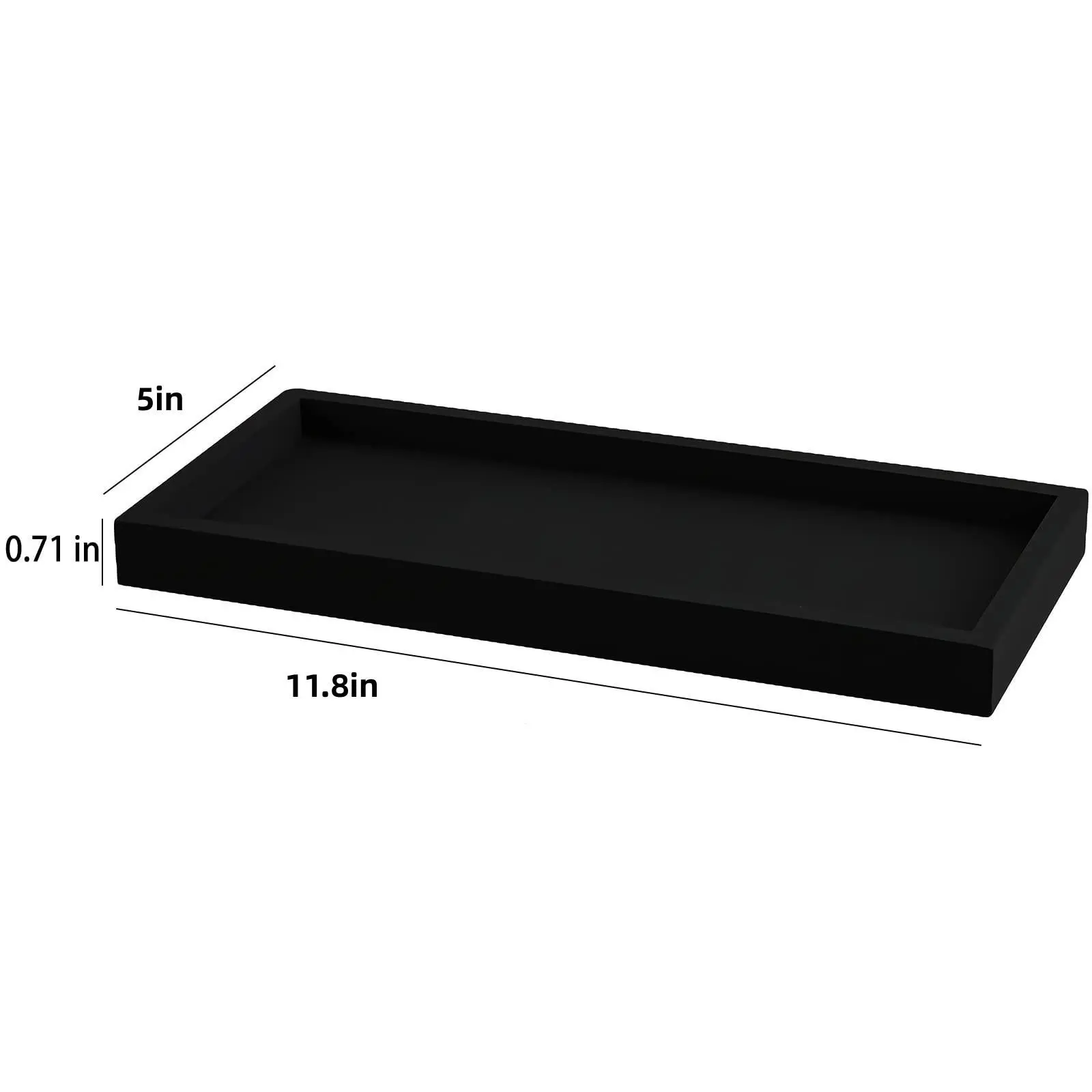 1Pc Bathroom Vanity Tray Black Decorative Tray for Counter, 11.2"x 4.3" Small Wood Sink Soap Tray Holder for Kitchen, Dresser Countertop Decor Rectangle Wooden Organizer, Black