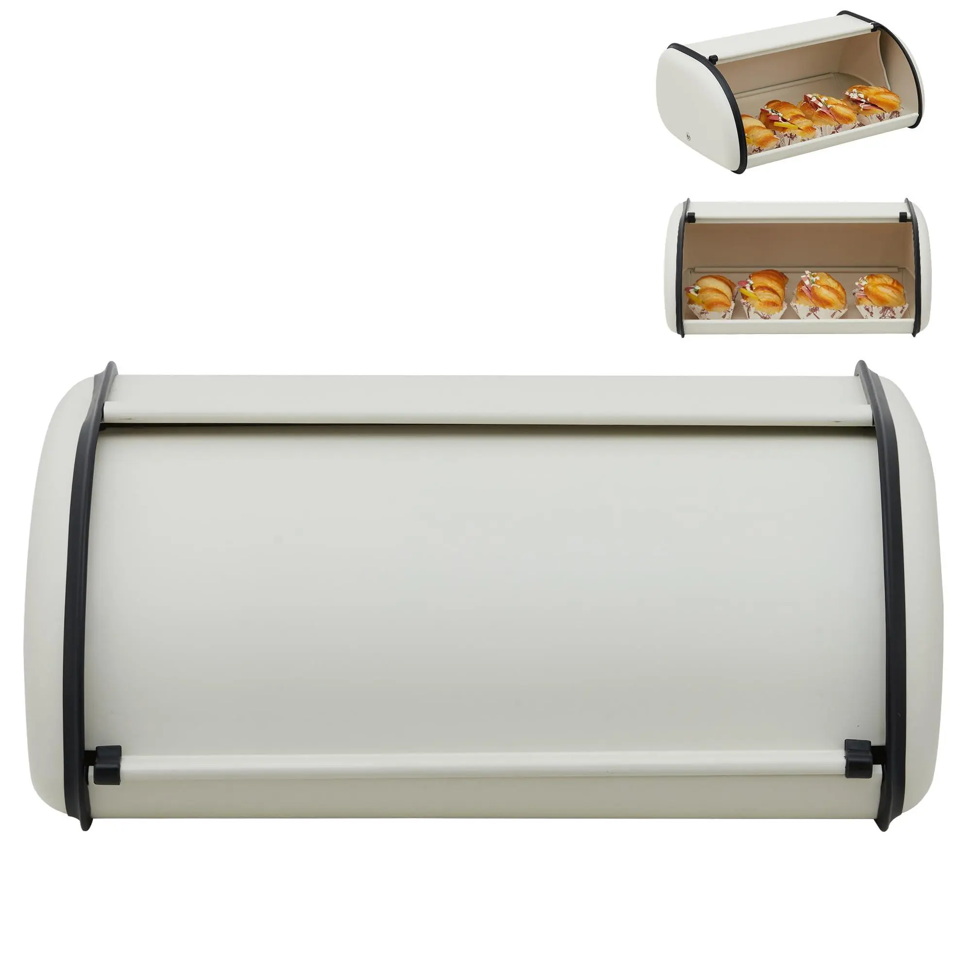 GARVEE Large Stainless Steel Double-Layer Bread Box with Window, Kitchen Household Products for Countertop, Farmhouse Pantry Organizer, 13.8x9x5.9" Beige Food Storage Container