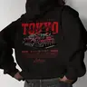 Tokyo Underground JDM Race Car Back Print Hoodie, 270G Brushed Fleece Japanese Drift Car Graphic Black Hooded Sweatshirt, Automotive Streetwear Pullover For Car Enthusiasts Men Women