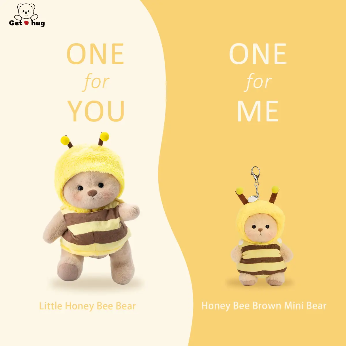 GETAHUG Cuddly Teddy Bear Collection - Little Honey Bee Bear & Honey Bee Brown Mini Bear - 12" Standing Height - Soft Stuffed Animal with Rotatable Jo