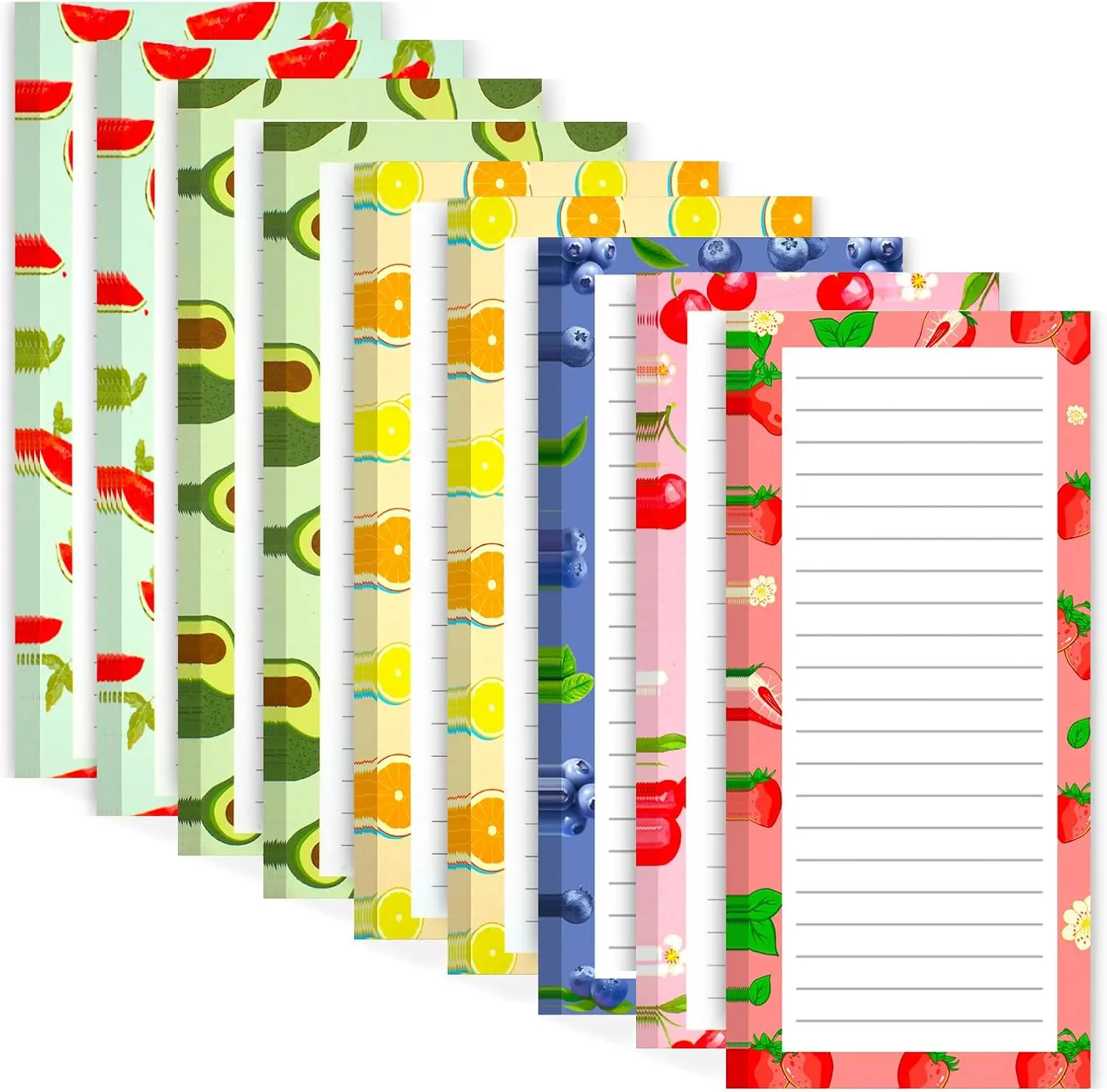9 Pack Magnetic Notepads for Refrigerator, Magnetic Notepads for Refrigerator, Fruit Design Grocery List Pad for Fridge, Full Magnet Back Shopping Lists, 25 Sheets Per Note Pads