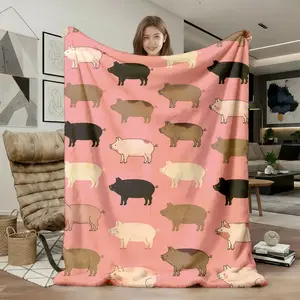 1Pc Cute Cartoon Pig Pattern Flannel Blanket for Sofa Couch Bed Office Car Travel, Super Soft Warm Lightweight Cozy Throw Blanket, All Season Decorative Gift for Adults, Flannel Throw Blankets
