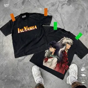 [New Arrival] Inuyasha x Boldrpintee Oversized 280GSM Cotton Graphic Tee - Vintage Unisex Premium Heavyweight Acid Wash for Urban Streetwear