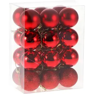 Christmas Balls Ornaments，24pcs 1.5" Pre-Strung Xmas Tree Decorations，Holiday Hanging Balls-3 Style Shatterproof Birthday Halloween Holiday Wedding Christmas Ornaments(Red)