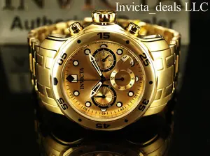 Invicta Men's 48mm PRO DIVER Scuba Chronograph Gold Dial 18K Gold Plated Stainless Stee Watch
