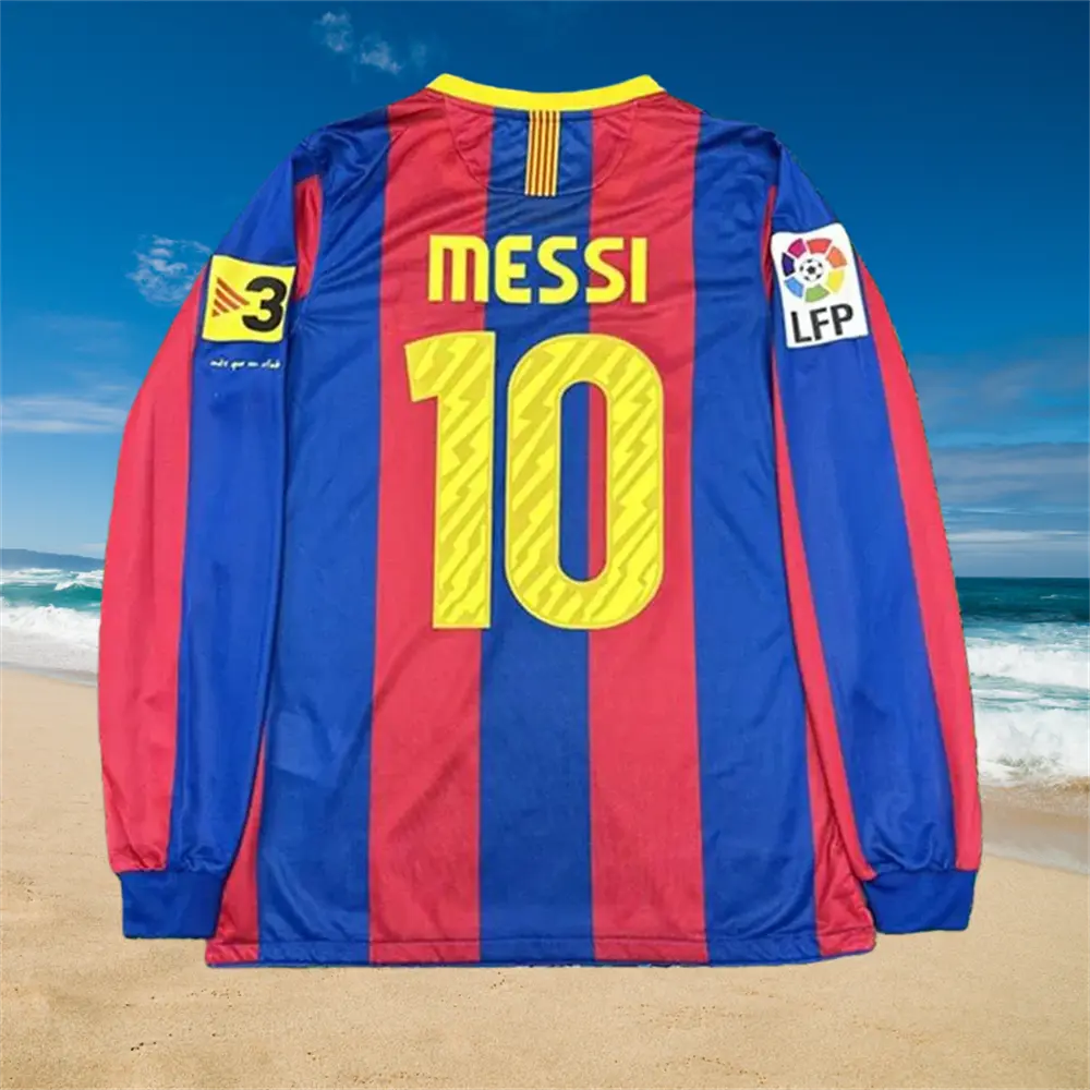 10-11 Season Home Red and Blue Messi #10 Long-Sleeve Retro Jersey 10-11 Season Home Red and Blue Messi #10 Long-Sleeve Retro Jersey