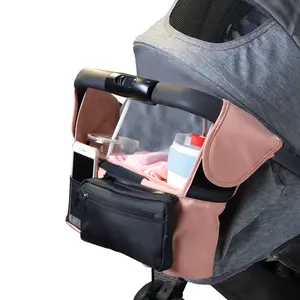 Large-Capacity Hanging Stroller Organizer, Multi-Pocket Stroller Storage Basket with Fixed Strap Design, Durable Black Accessory for Travel & Home Use, Travel Essentials