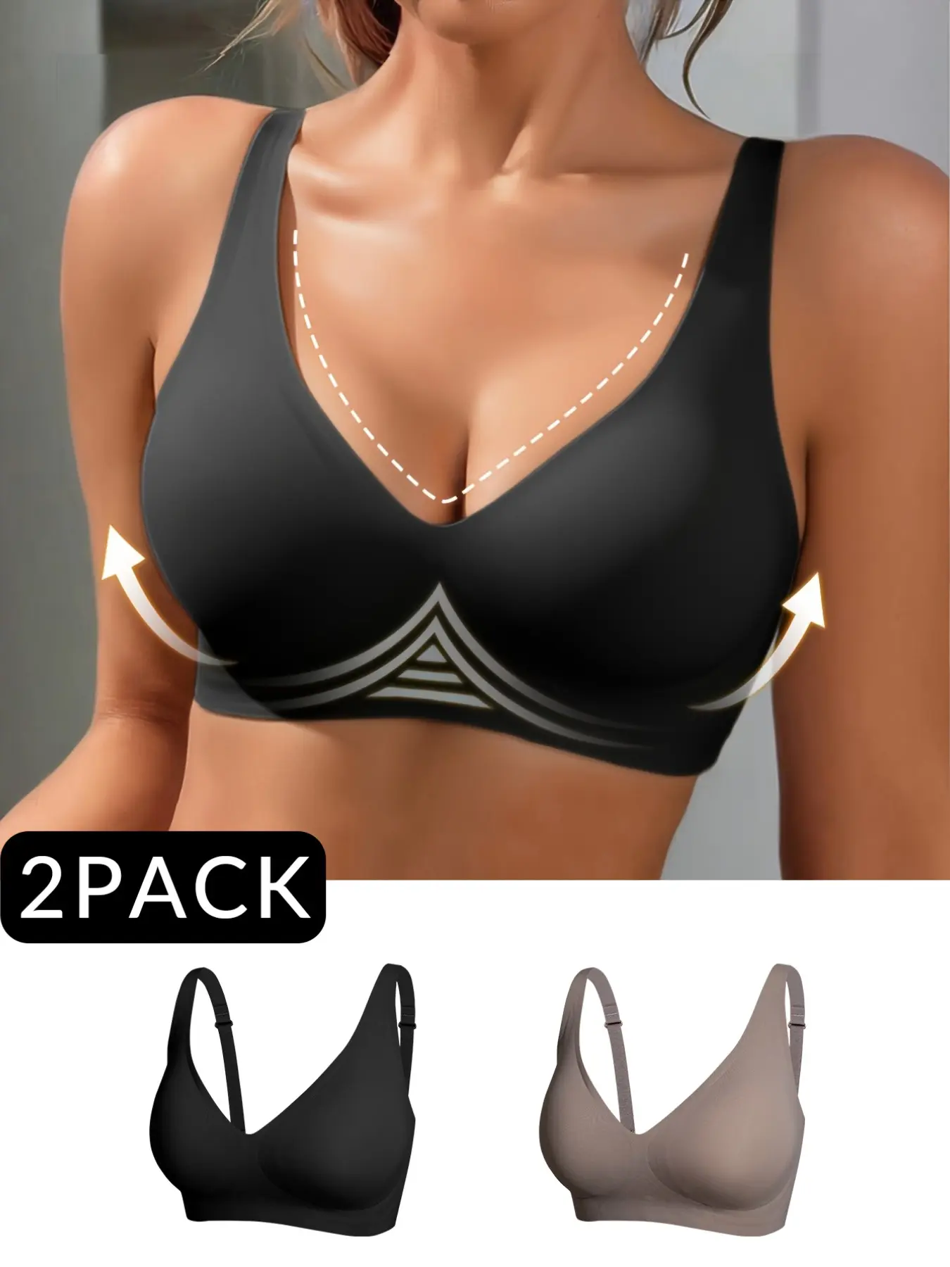 Women's Fashion Elegant Jelly Gel Push-Up Bra, Gel Filled Cups, No Wire, Smooth Texture, Removable Padding, Wide Straps, All Seasons, Removable Padded Bra