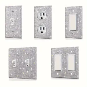 1pc Flashing Silvery Rhinestone Light Switch Cover Shiny Crystal Sparkling Wall Plate Cover Decorative Light Switch or Outlet Outlet Wall Plate Cover 2 Sets Toggle Switch Plate Cover
