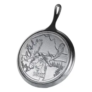 212 MAIN 10.5 in. Durable Wildlife Series-Bull Moose Cast Iron Griddle Skillet, Black Kitchen Cooking Pan, Pans