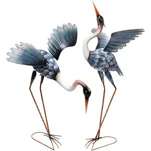 Blue Heron Statue- Statues for Outside - 2 Pack Crane Sculptures Statue, Metal Birds Yard Art for Pond, Patio, Outdoor, Porch Decor