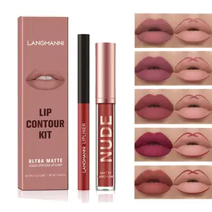 Lipstick and Lip Liner Makeup Combo, Matte Finish Lip Color Duo with Smooth Hydrating Feel for Defined Lips, Perfect for Everyday and Party Looks