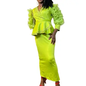 Luxury  women’s elegant dress suit mesh fabic Turkish dressrs  rhinesstone African  Womenswear Vneckdresss