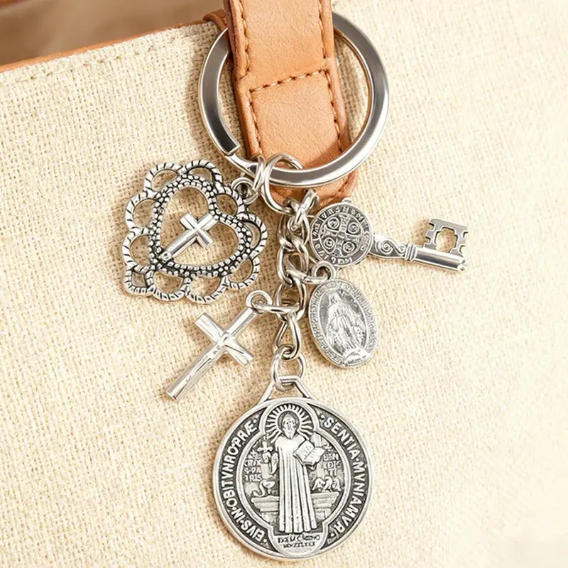 Religious Keychain, St. Benedict Mary Cross Keychain, Prayer Guardian Keychain, Christmas Gift, Travel Essential, Multiple Colors, Key Accessories, Keychain for Purse, Stylish Keychain, Keyrings