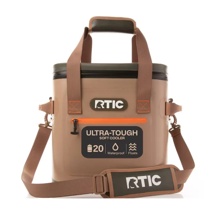 RTIC Ultra-Tough 20 Can Soft Cooler, Leakproof Waterproof Insulated Cooler Bag, Heavy-Duty Floating Ice Chest, Keeps Ice Cold Up to 2 Days, Portable Outdoor Cooler for Camping, Beach, Fishing, Boating, Hiking & Travel, Tan