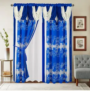 Sheer Curtain Panel with Attached Valance Lined Backing & Decorative Tassel Two Panels 54"x84+18" 137 cm x 213 cm+45 cm 100 Polyester Fabric