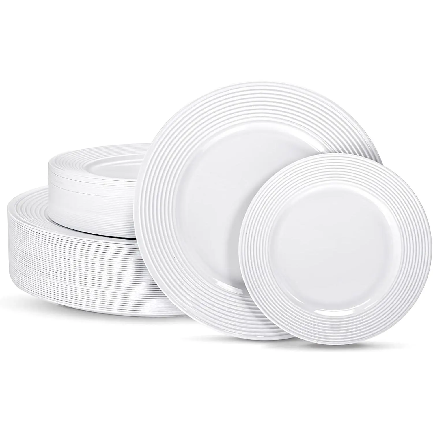 100 count White Plastic Plates - Heavy Duty Plastic Plates Disposable-Straw hat plates for Summer party &Wedding - Serve for 50guests party(10inch & 7inch)(White)