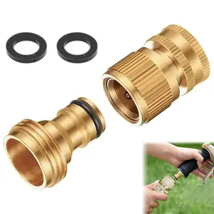 1/2/4pcs Garden Hose Quick Connector, 1 Set Solid Brass 3/4 Inch GHT Thread Fitting(NO Sprayer), No-Leak Water Hose Female & Male Adapter, Garden Hose Connectors, Summer Gardening Tool Accessories