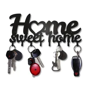 Sweet Home Theme Wall Key Holder, Wall Mount Design, 1 Count Decorative Metal Key Rack with Stylish Hooks, Perfect for Office Or Entrance Modern Home and Office Decor, Shelves