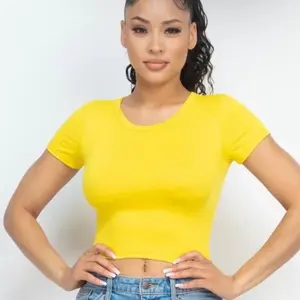 Womenswear Casual Streetwear Basic Cap Sleeve Slim Fitted Round Neck Crop Tees Shortsleeve Crop Top