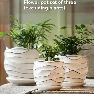 3-Piece Bohemian Style Ceramic Planters, Drainage Holes Included, Ideal for Home Office Garden Decor, Perfect Gift for Holidays and Mothers Day