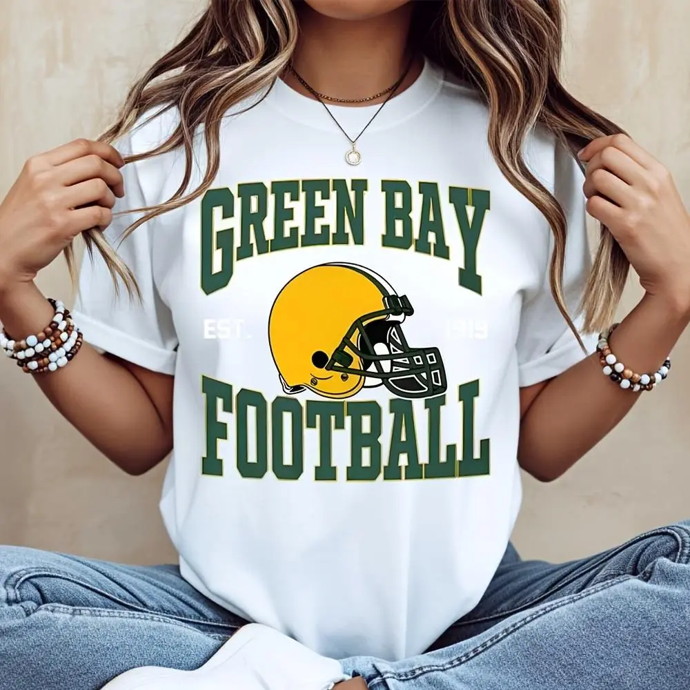 Green Bay Football Helmet Graphic, T-Shirt, American Sports Fan Apparel, Casual Daily Wear Game Day