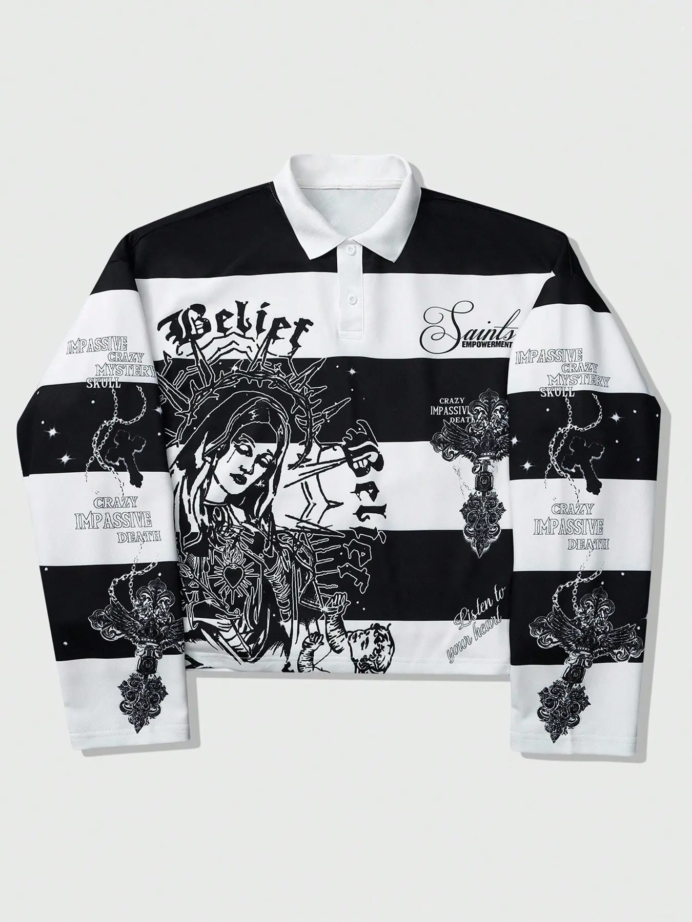 Y2K Cyber Grunge Striped Rugby Fitted Shirt | Oversized Gothic
