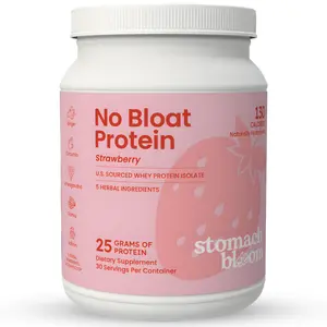 NO BLOAT Protein Powder – 24g Grass Fed Whey Isolate with 5 Herbs for Digestive Health – Natural Strawberry Flavor