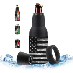 Can Cooler  Bottle Holder with  Opener, 4-in-1 Design Slim Can  Bottle Insulators, Double Walled Stainless Steel Insulated, 12 OZ  Gifts for Men Father(Black  Flag)