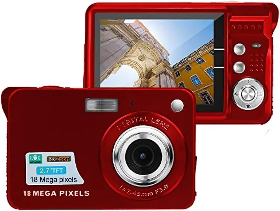 eDealz 18MP Megapixel Digital Camera with 2.7" LCD Screen Rechargeable Battery HD Photo Video for Indoor Outdoor Photography Adults Kids Red