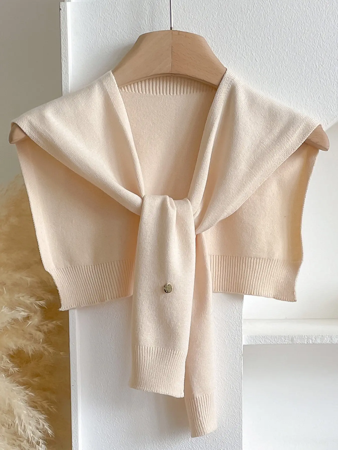 Women's Plain Basic Knit Shawl Cardigan, Loose Fit, Suitable for Air-Conditioned Rooms, Shoulder Coverage, Casual Style, All Seasons, Chic, Soft