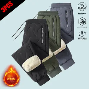 Men's Regular Fit Solid Color Drawstring Waist Warm Lined Joggers with Pockets Zip Up Winter Trousers for Casual Wear