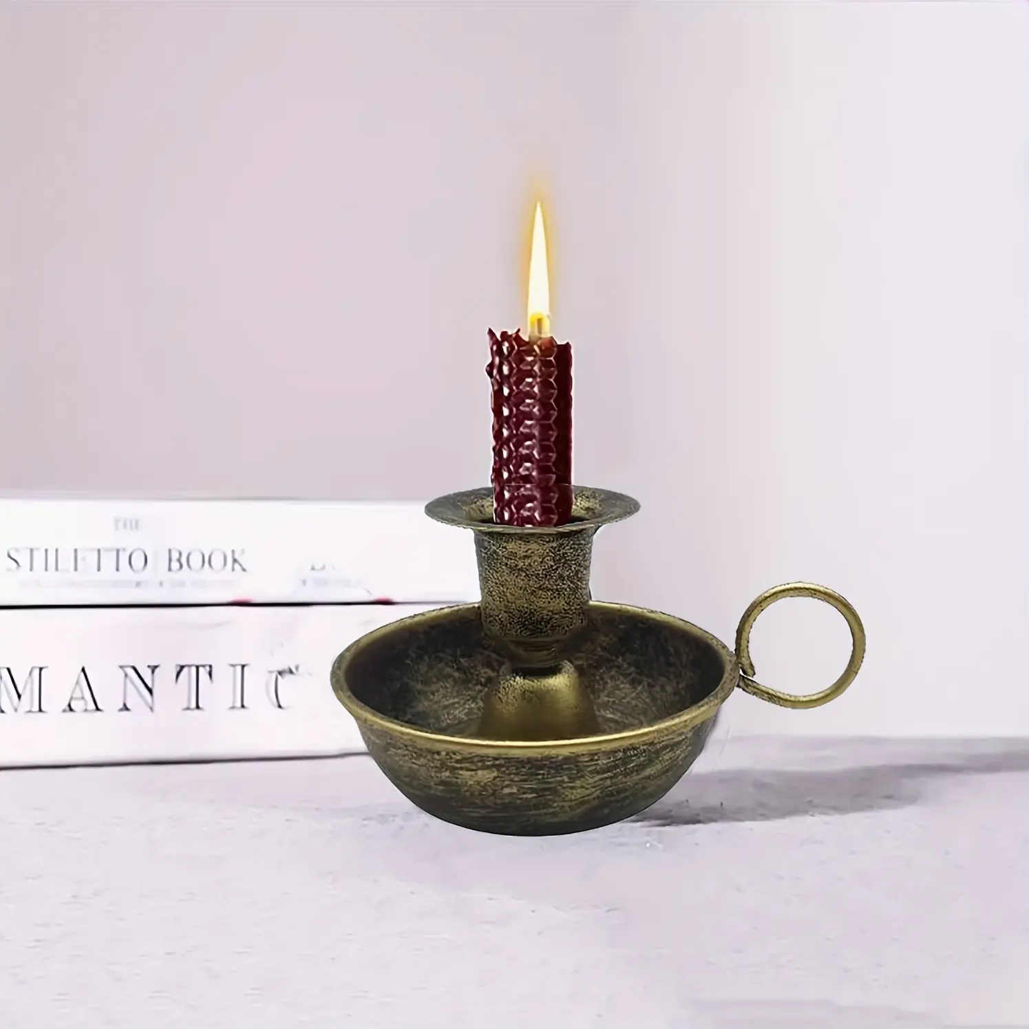 1pc Iron Candlestick |   Wedding Center Small Tray Candlestick, Fireplace Decoration, Party Decoration in Golden/Bronzed End - Encaustic End by WOERTE HOME