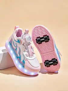 Four-Wheel Roller Skates, Boys' Rotating Buckle Glowing Inline Skates, Adjustable Wheels, Sports Ice Skates, Multifunctional Roller Skates, Four Wheel Design