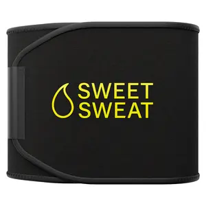 Sweet Sweat Ab Trainer for Women and Men - Sweat Band Waist Trainer Belt for High Intensity Training and Gym Workouts, 5 Adjustable Sizes - Black/Yellow