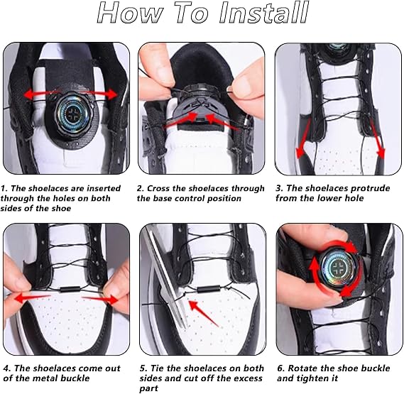 1 Pair Lazy No-Tie Rotary Shoelace Buckle Kit, Pre-Made Thick Rope Rotating Knobs, 1-Click Tighten Quick Lacing System for Sports Sneakers, Easy-Install Shoe Accessory