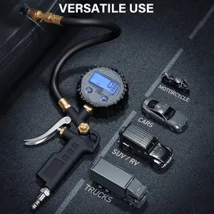 Precision Digital Tire Pressure Gauge with Inflator - Heavy Duty Tire Pressure Gauge, Quick Connect Fittings (Japanese/European/American), Large Display, Suitable for Cars, Trucks, SUVs, RVs, Motorcycles - Professional Mechanic and Usage - Battery Not Inc