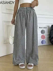 Women's Plaid Print Pants, Casual Comfy Trousers for Summer, Women's Bottoms for Daily Wear, Loungewear
