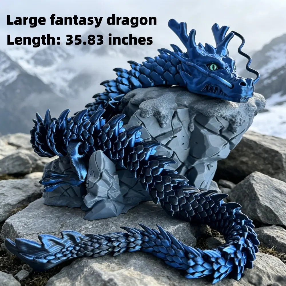35.83-in 3D-Printed Big Dragon Figurine - Home Decor Statue, Intricate Sculpture Art Piece with Detailed Scales, Expressive Eyes