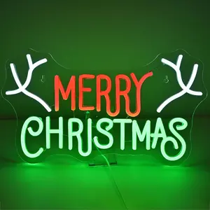 Merry Christmas Reindeer Antlers Neon Sign, USB Powered LED Wall Mounted Light, Decorative Light for Bars, Shops, Cafes, Restaurants, Window Displays