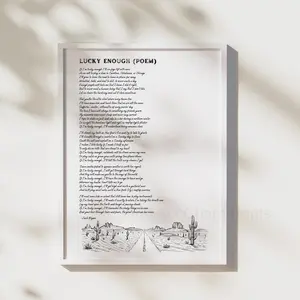 Lucky Enough Poem - Song Lyrics Art Print - Poster No Frame- Zach Country Music Writing Quote Wall Art Floral Flowers