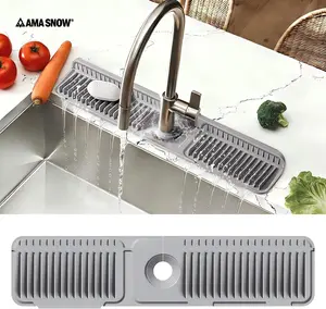 AMA SNOW 24 Inch Upgraded Draining Mat Folding Faucet Mat for kitchen sink Faucet Draining Mat with Button Lock Silicone Splash Guard faucet Pad for Kitchen Bathroom Bar