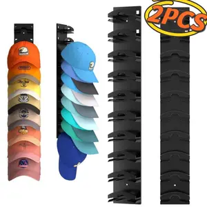 Hat Organizer for Baseball Caps 2Pack, Hat Rack for Wall with Strong Adhesive Hold up to 20 Hats, Hat Hanger Holder Display for Door Closet, Cap Organizer Storage Multilayer Two Mounting Option(Black)