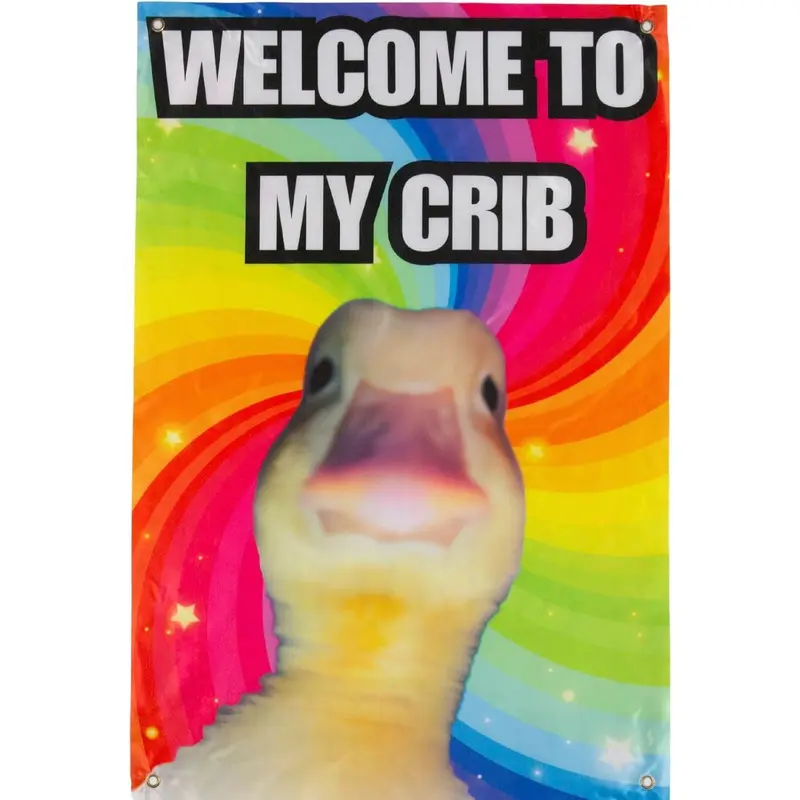 GyroStriker "Welcome to My Crib" Duck Poster, Swirling Background, 2x3 Feet Dorm Tapestry, Premium Quality, Damage-Free Hanging Clip