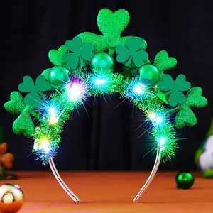 Light Up St Patrick's Day Headband Green LED Clover  Shamrock Headpiece Irish Parade Costume Hair Accessories for Women